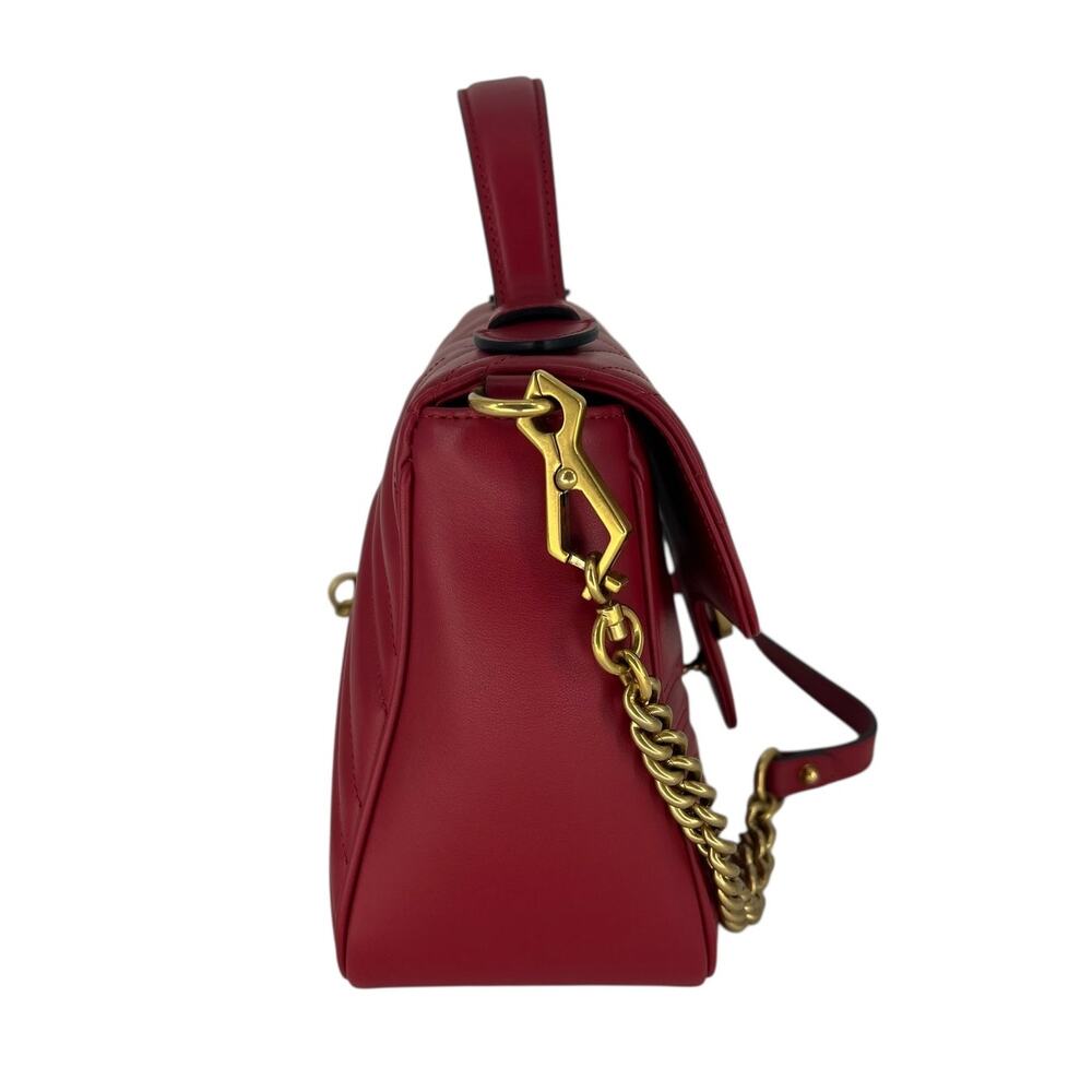 Gucci GG Marmont Small Matelasse Leather Top Handle Bag Hibiscus Red - Picture 6 of 16